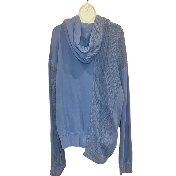 JOHN ELLIOTT Cable Knit 100% Cotton Reconstructed Hoodie in Washed Blue NWT Size - Picture 9 of 13